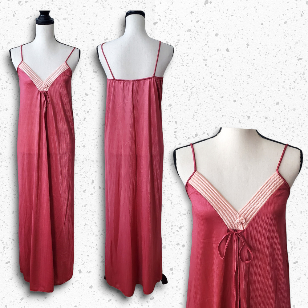 VTG 60s Rose Colored Long Nylon Sleeping Gown by Tom Bizdua  Sz S